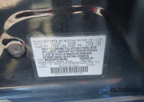 2015 Nissan Versa 1.6 S+ z USA, uszkodzony, nr VIN 3N1CN7AP7FL931404